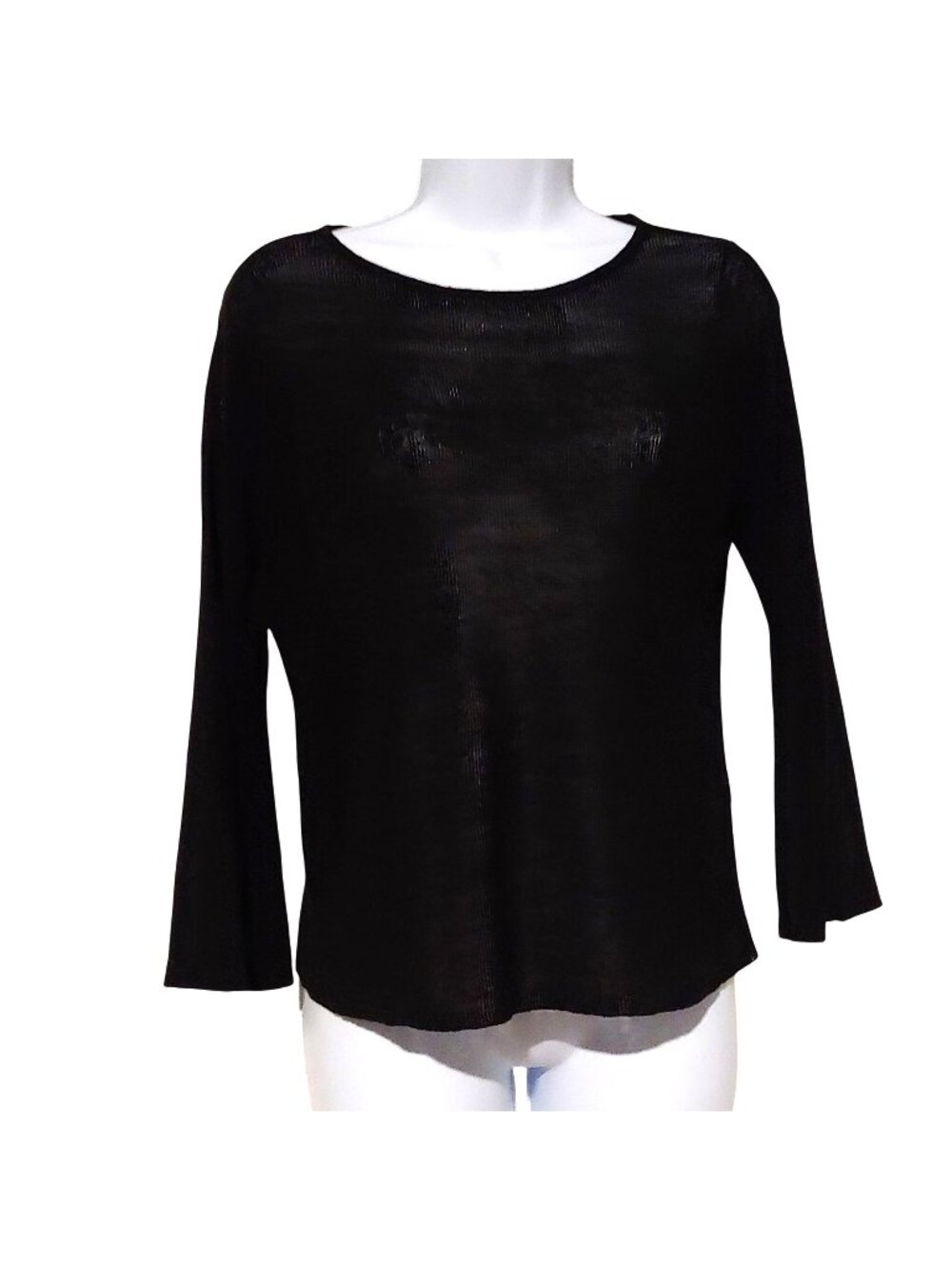 Eileen Fisher Linen Blend Top Semi Sheer Fine Knit Minimalist Quiet Luxury S/M